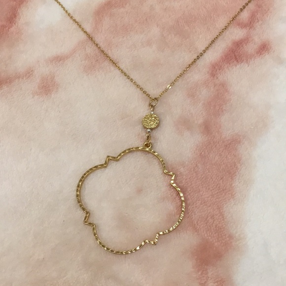 Pretty Gold Statement Necklace by Eunoia NYC NWT 36” - Picture 7 of 8